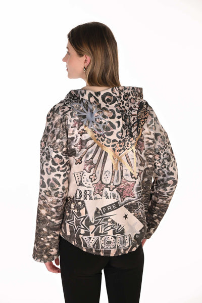 FL263707 Artist Print Ponti Zip Up Hoodie