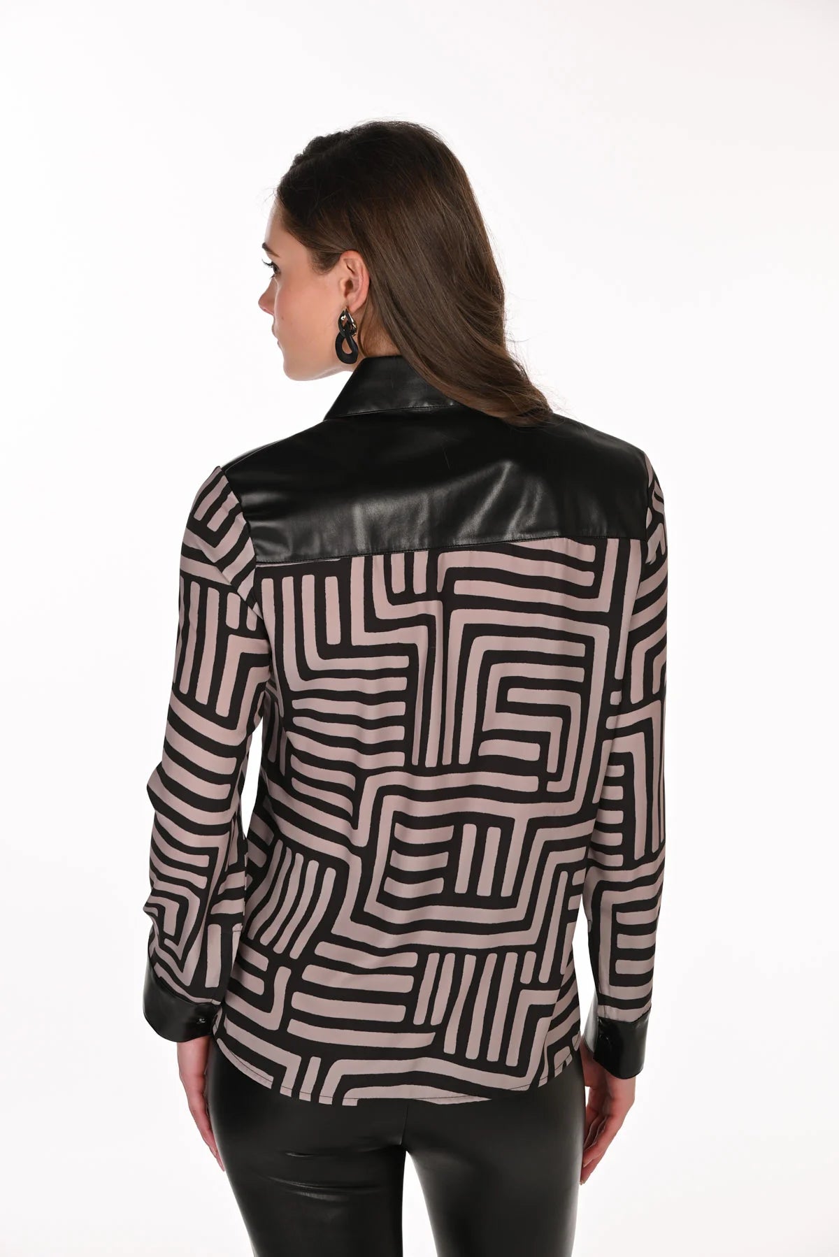 FL263715 Fine Chiffon Crepe Leatherette Trim Shirt