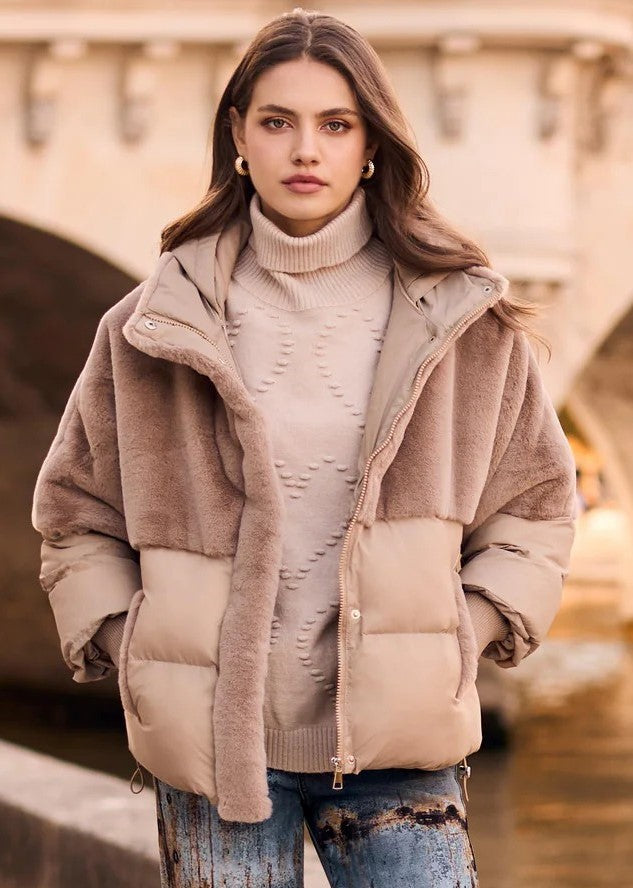 FL263737 Fur & Quilt, Rib Cuff Weekend Puffer Jacket