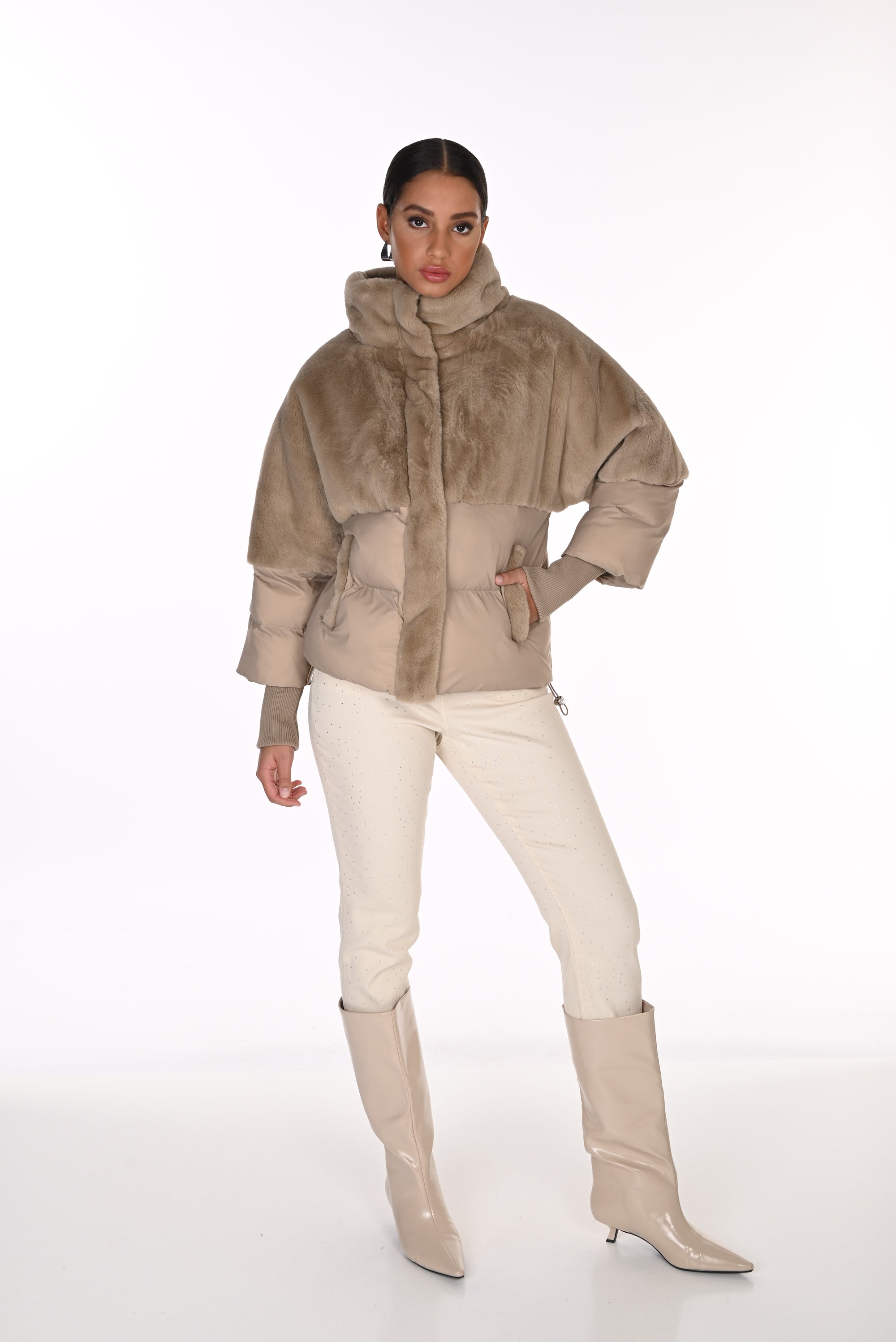 FL263737 Fur & Quilt, Rib Cuff Weekend Puffer Jacket