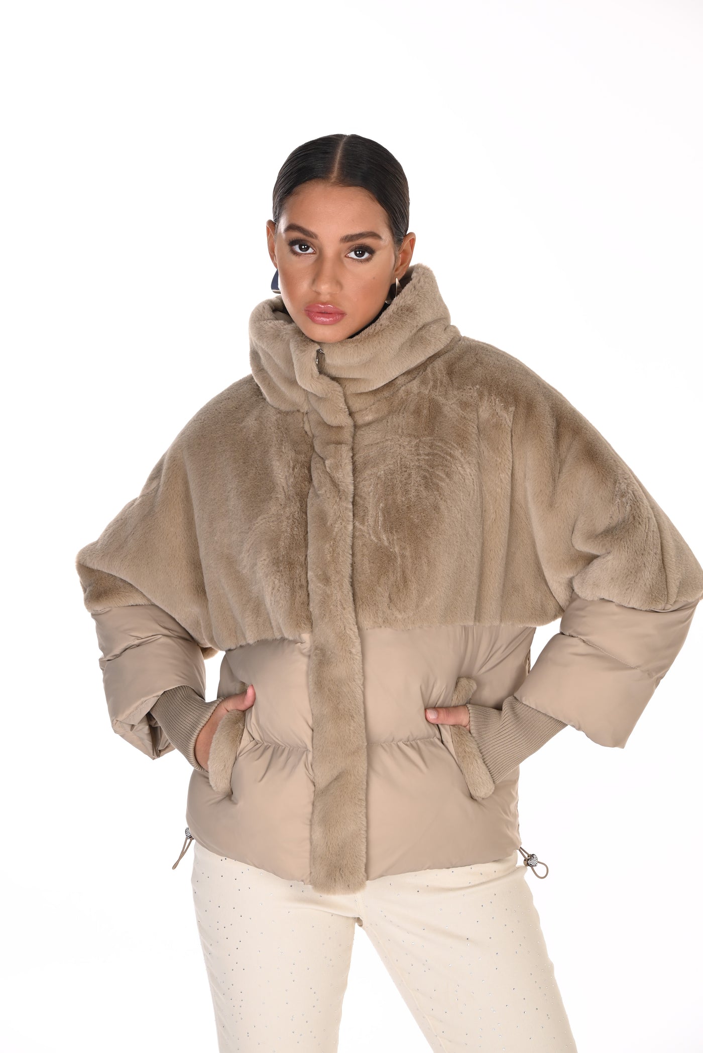 FL263737 Fur & Quilt, Rib Cuff Weekend Puffer Jacket