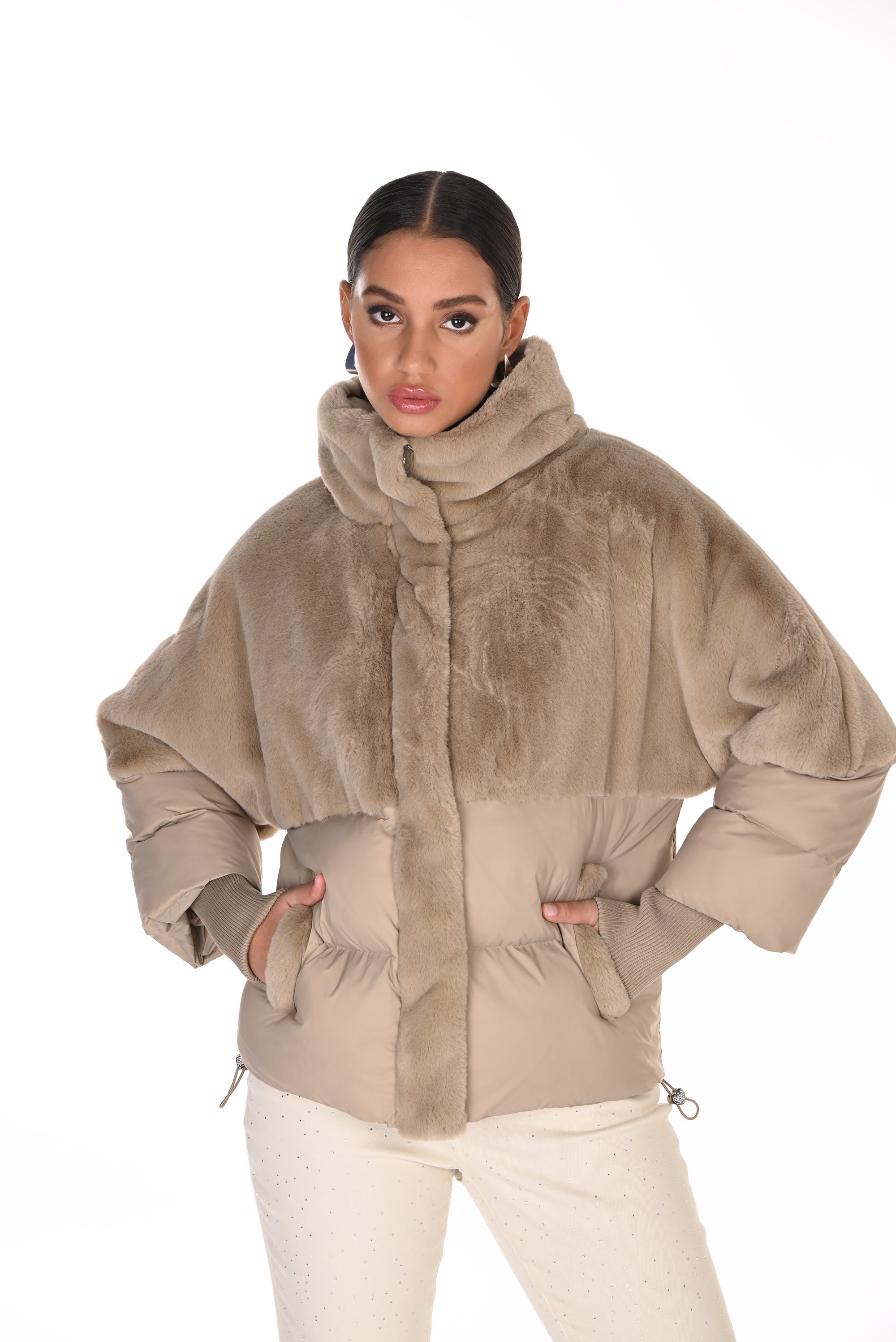 FL263737 Fur & Quilt, Rib Cuff Weekend Puffer Jacket