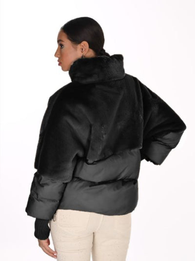 FL263737 BLACK Fur & Quilt, Rib Cuff Weekend Puffer Jacket