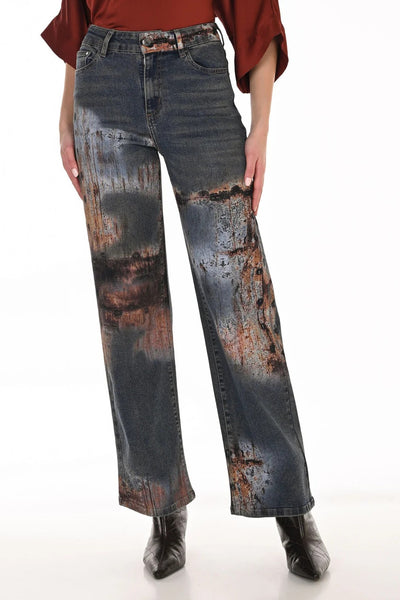 FL263743 Graphic Effect Wide Leg Jean
