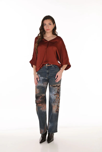 FL263743 Graphic Effect Wide Leg Jean