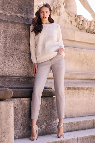 FL263755 Feather Knit Crystal Heart Sweater