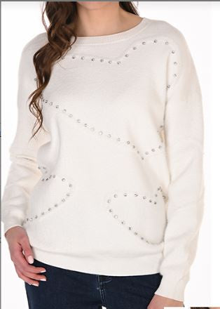 FL263755 Feather Knit Crystal Heart Sweater