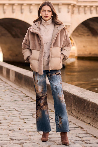 FL263743 Graphic Effect Wide Leg Jean