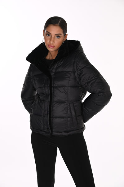 FL263805 Reversable Fur Lined Zip Puffer Coat / Jacket / Vest
