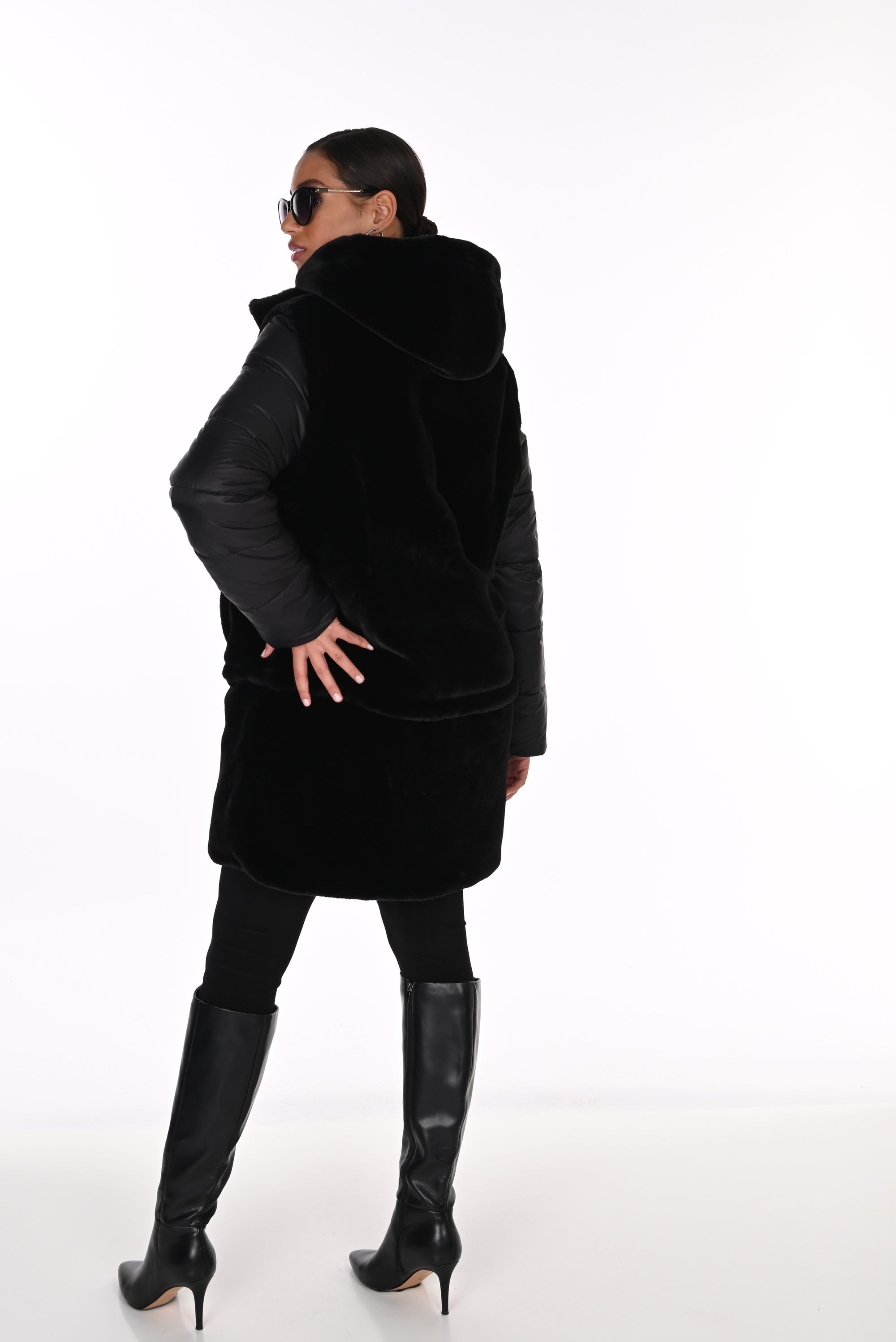 FL263805 Reversable Fur Lined Zip Puffer Coat / Jacket / Vest
