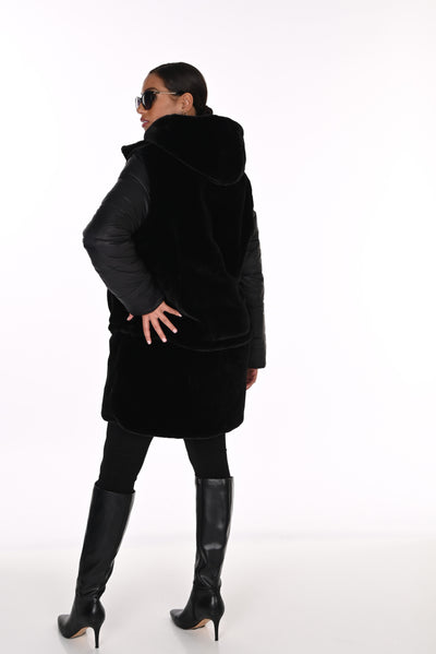 FL263805 Reversable Fur Lined Zip Puffer Coat / Jacket / Vest