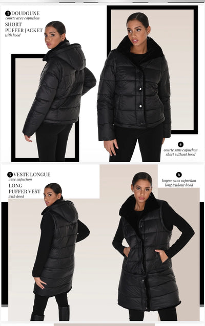 FL263805 Reversable Fur Lined Zip Puffer Coat / Jacket / Vest