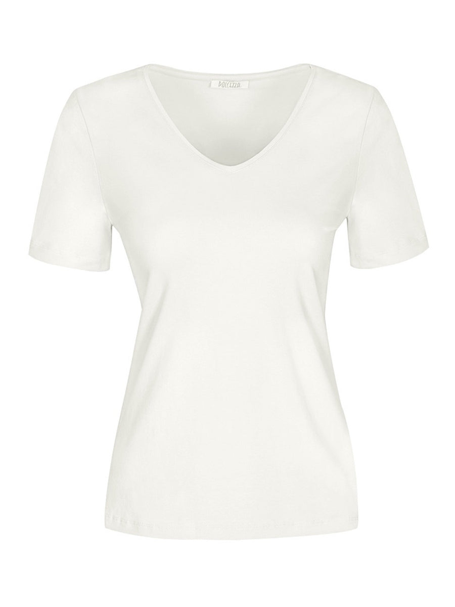 DC26501 WHITE Classic V Neck Silky Stretch Viscose Tee