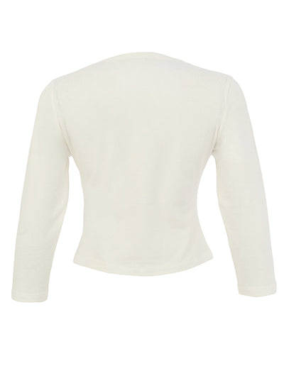 DC26506 WHITE One Button Viscose Lycra Classic Short Cardigan