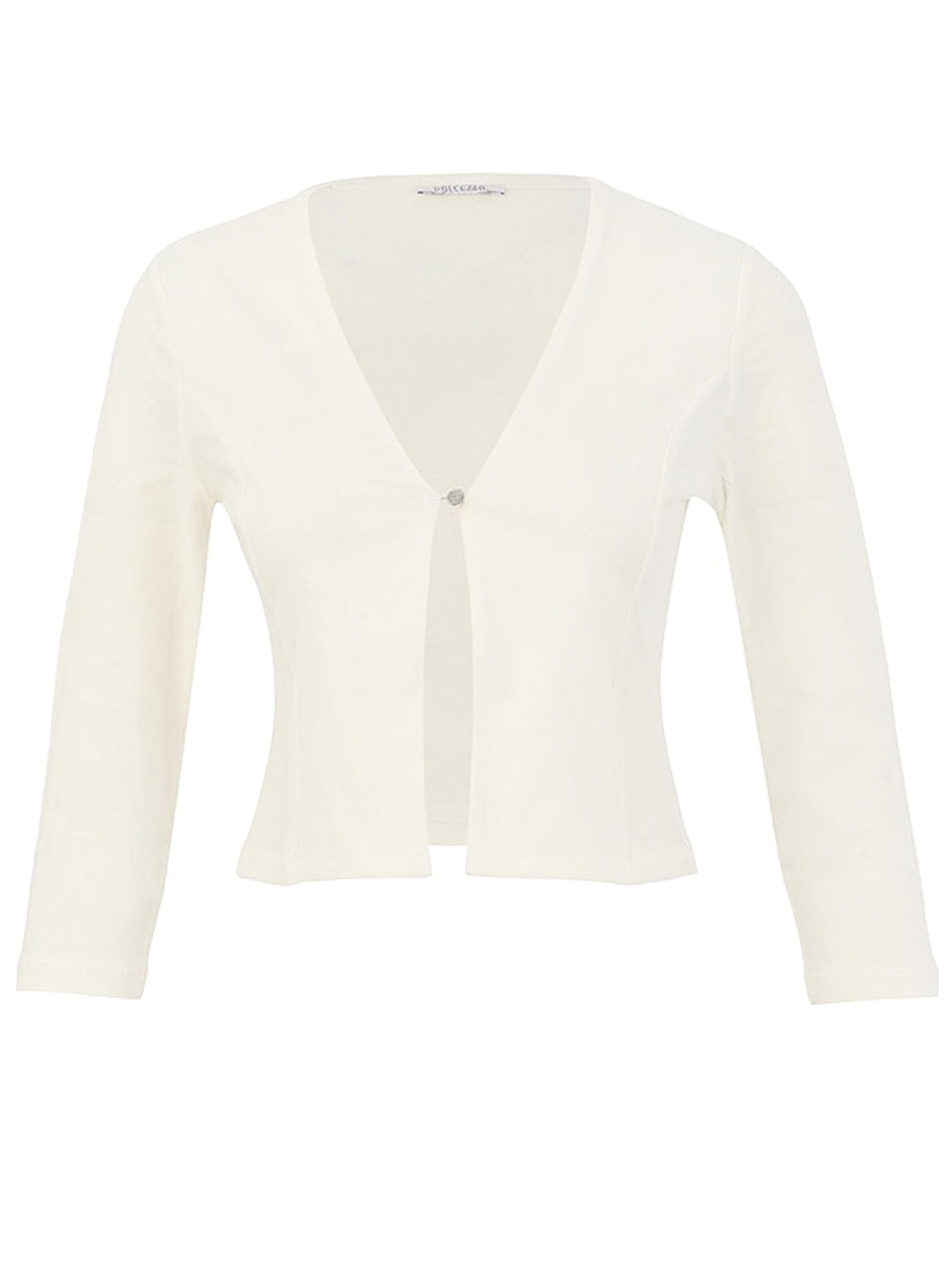 DC26506 WHITE One Button Viscose Lycra Classic Short Cardigan