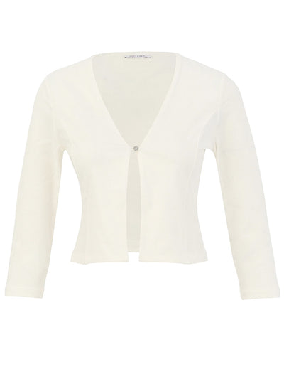 DC26506 WHITE One Button Viscose Lycra Classic Short Cardigan