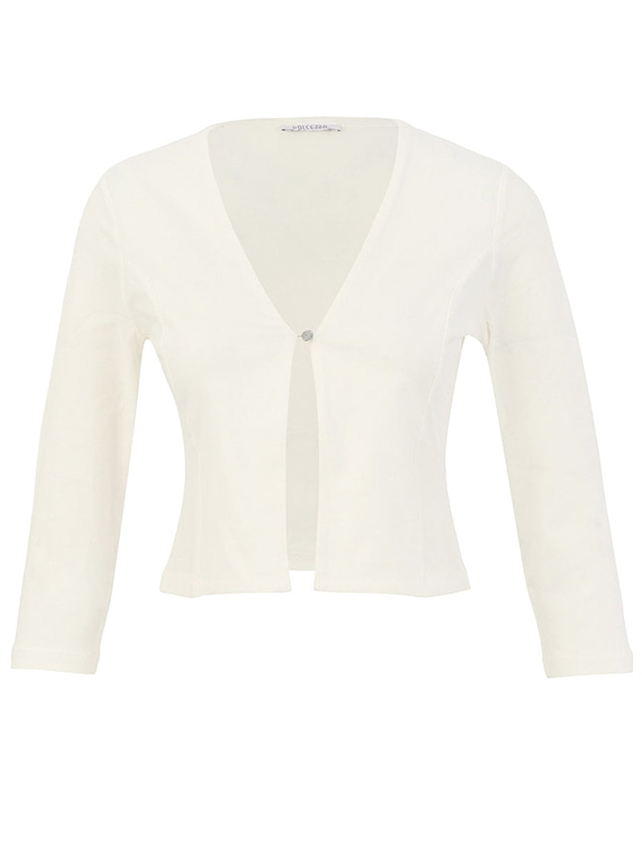 DC26506 WHITE One Button Viscose Lycra Classic Short Cardigan