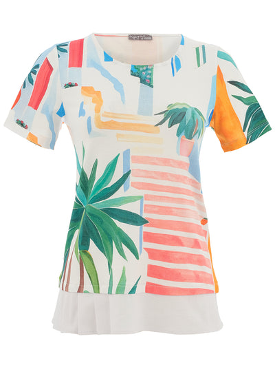 DC26640 Miami Print Frill Hem Viscose Tee
