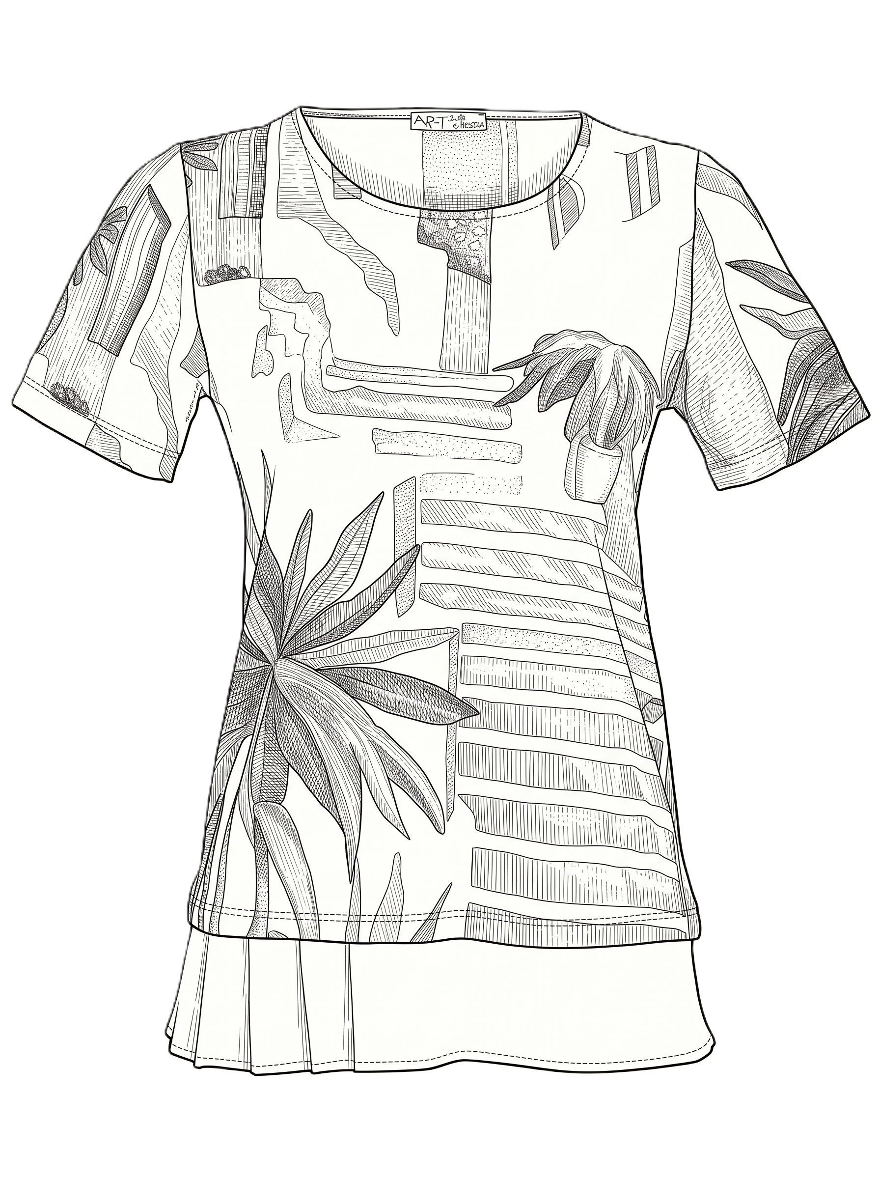 DC26640 Miami Print Frill Hem Viscose Tee