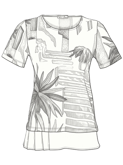 DC26640 Miami Print Frill Hem Viscose Tee