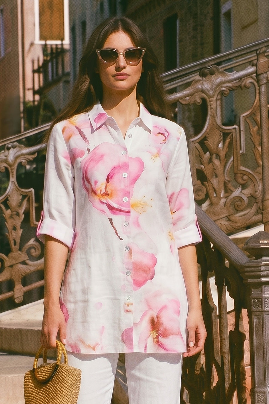 DC26682 Linen Watercolour Print Shirt