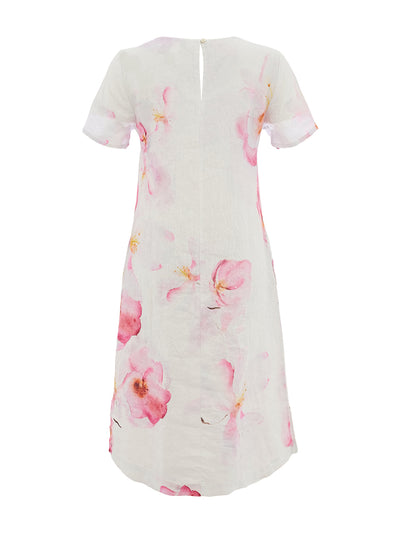 DC26686 Watercolor Print Linen Summer Sheath Dress