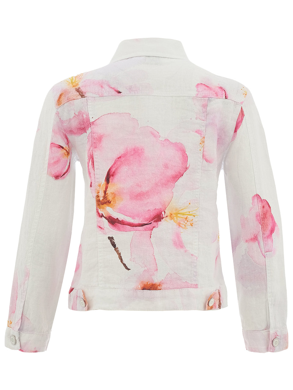 DC26687 Watercolor Print Linen Paneled Denim Style Jacket