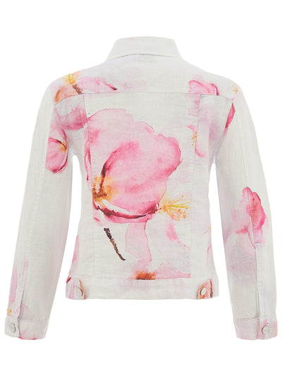 DC26687 Watercolor Print Linen Paneled Denim Style Jacket