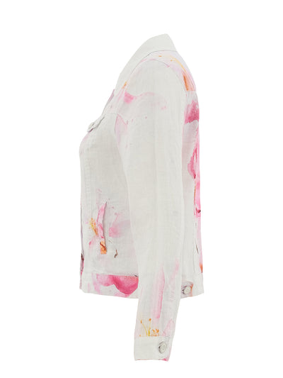 DC26687 Watercolor Print Linen Paneled Denim Style Jacket