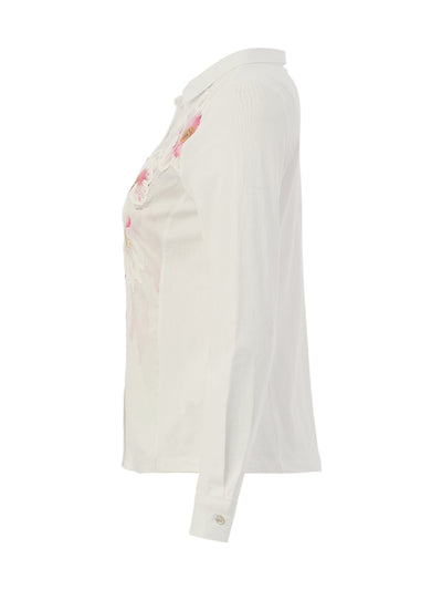 DC26688 Watercolor Print Stretch Cotton Shaped Shirt