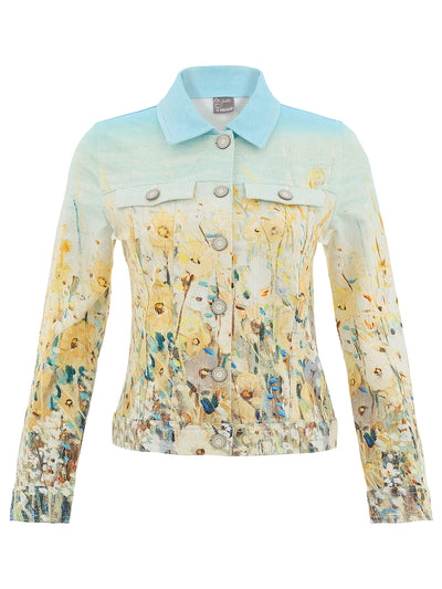 DC26727 "Flowers" Stretch Cotton Twill Paneled Denim Style Jacket