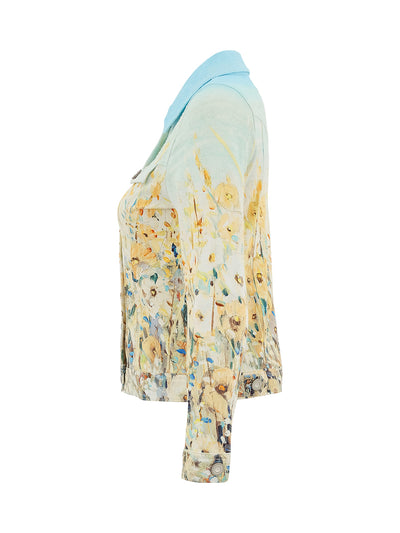 DC26727 "Flowers" Stretch Cotton Twill Paneled Denim Style Jacket