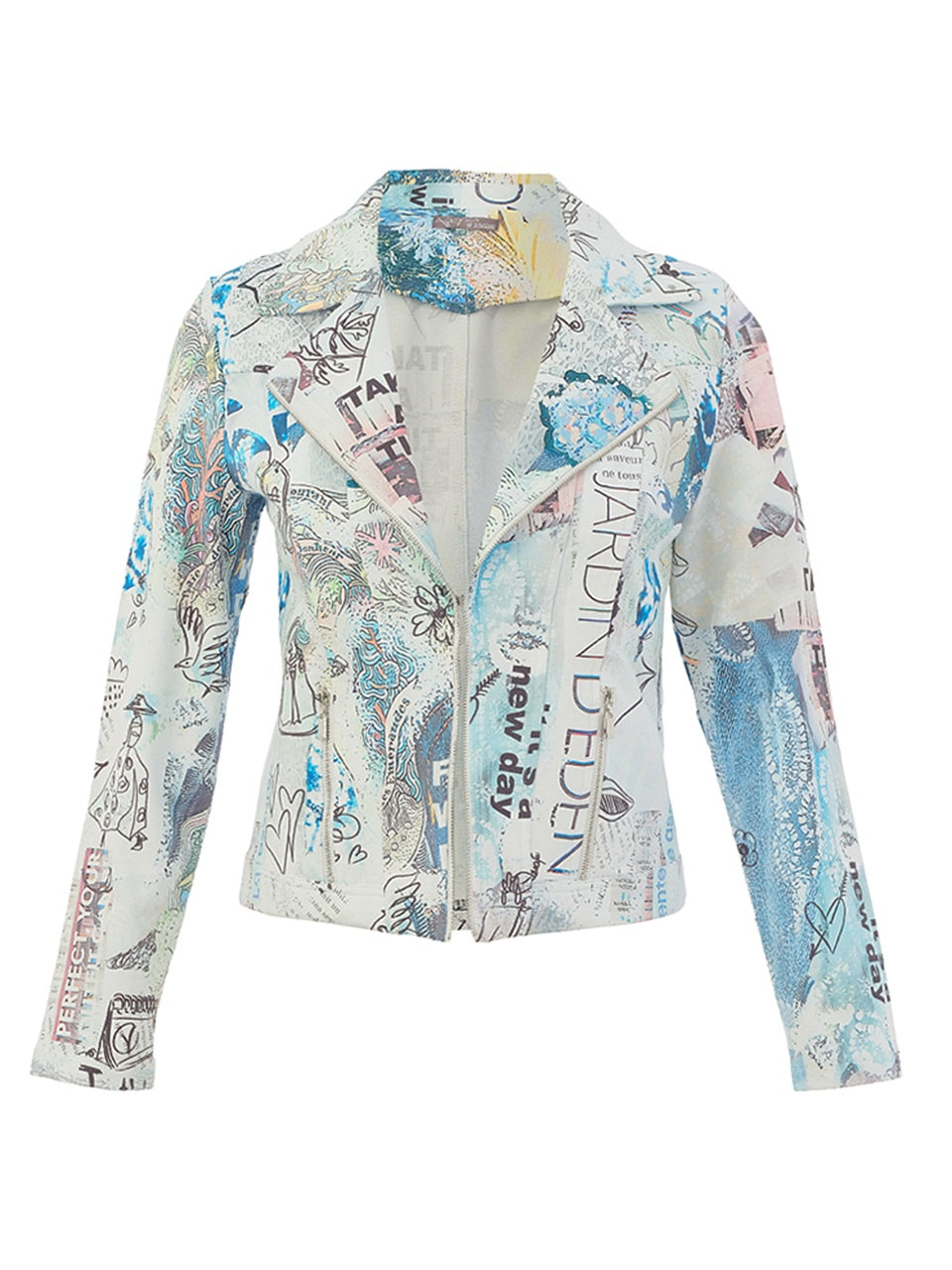 DC26735 "Collage" Stretch Cotton Paneled Faux Zip Jacket