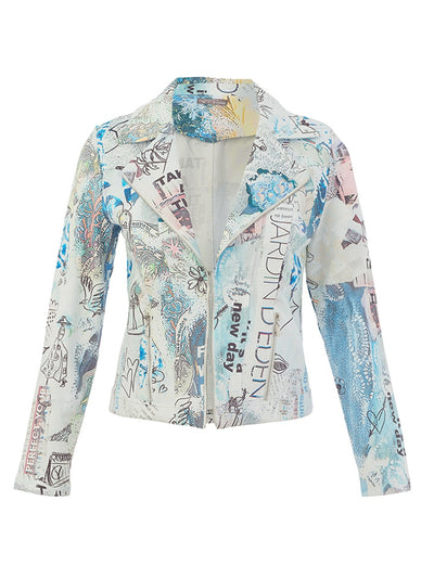DC26735 "Collage" Stretch Cotton Paneled Faux Zip Jacket