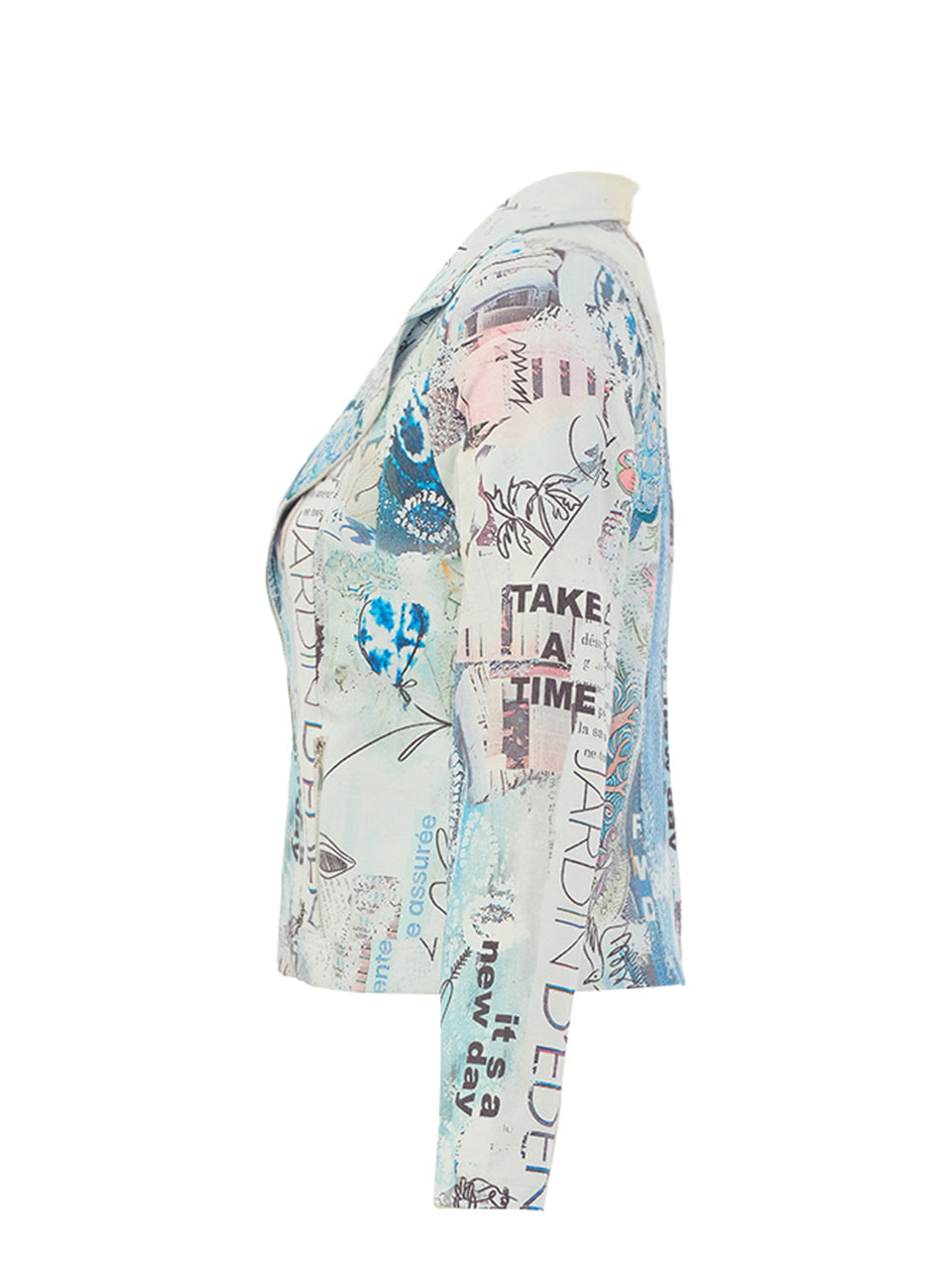 DC26735 "Collage" Stretch Cotton Paneled Faux Zip Jacket