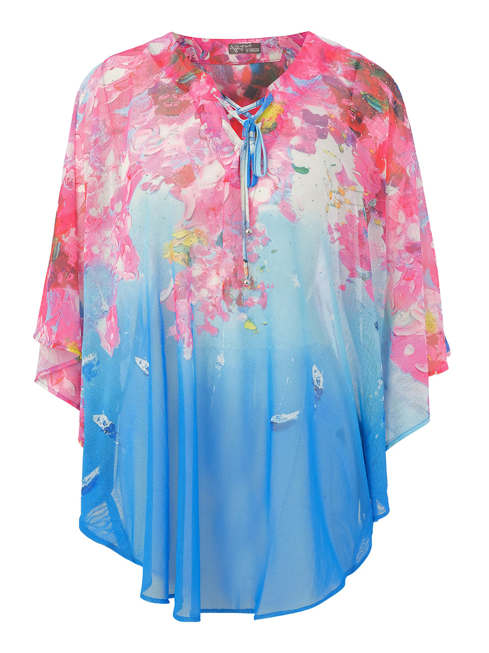 DC26801 Santorini Print Stretch Mesh Sarong Coverup