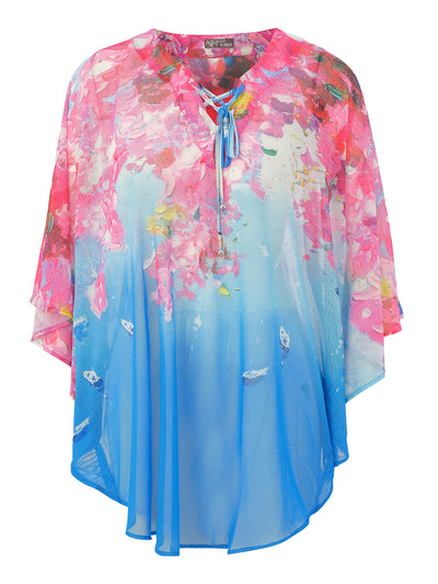 DC26801 Santorini Print Stretch Mesh Sarong Coverup