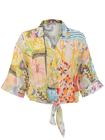 DC26851 Summer Print Viscose Tie Blouse / Coverup
