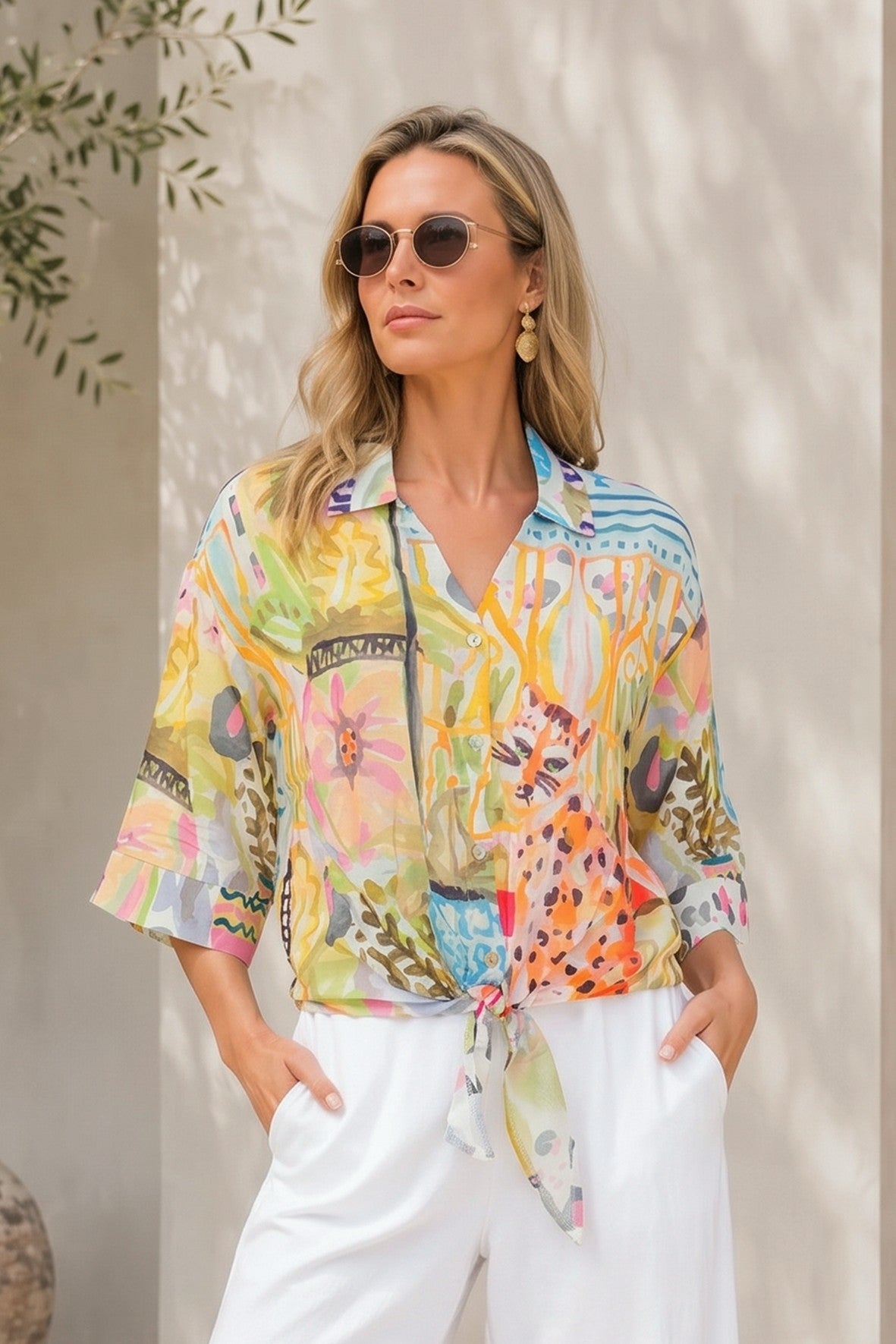 DC26851 Summer Print Viscose Tie Blouse / Coverup