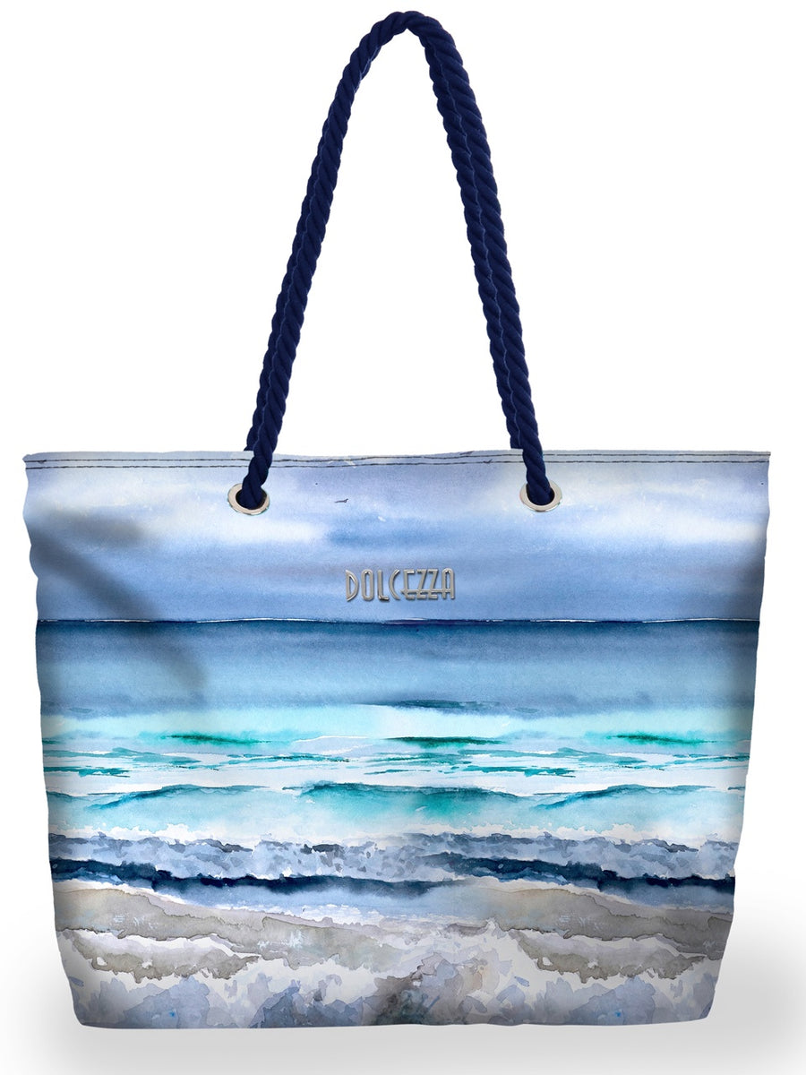 DC26952 Seascape Print Canvas Rope Handle Tote