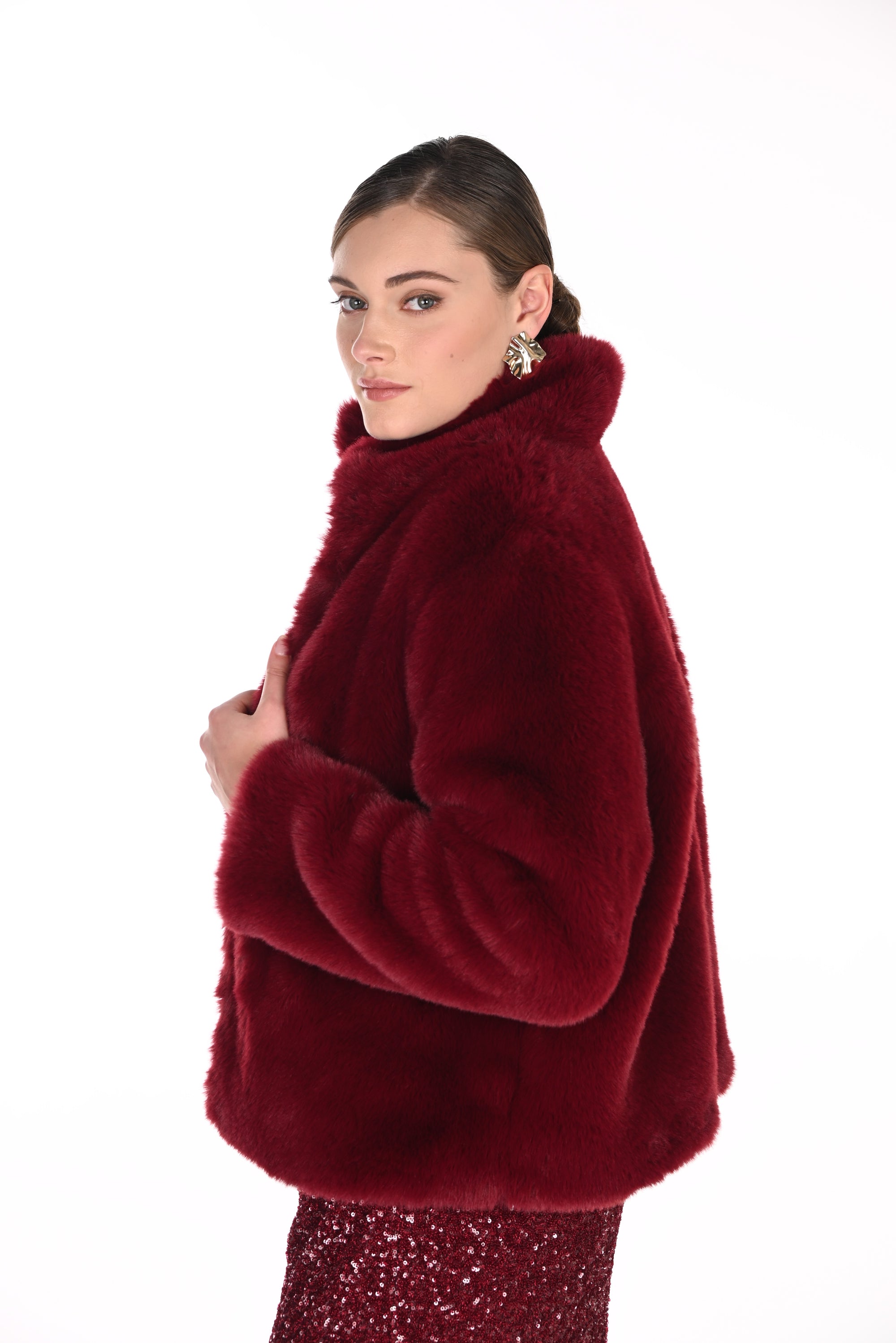 FL269707 Geisha Red Fur Lined Jacket