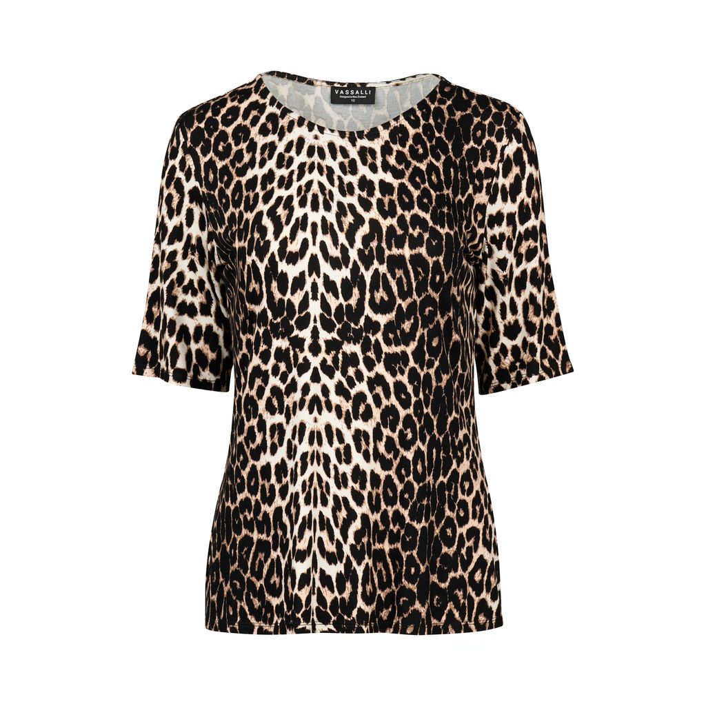 4329 Leopard Print Round Neck Rayon Knit Top