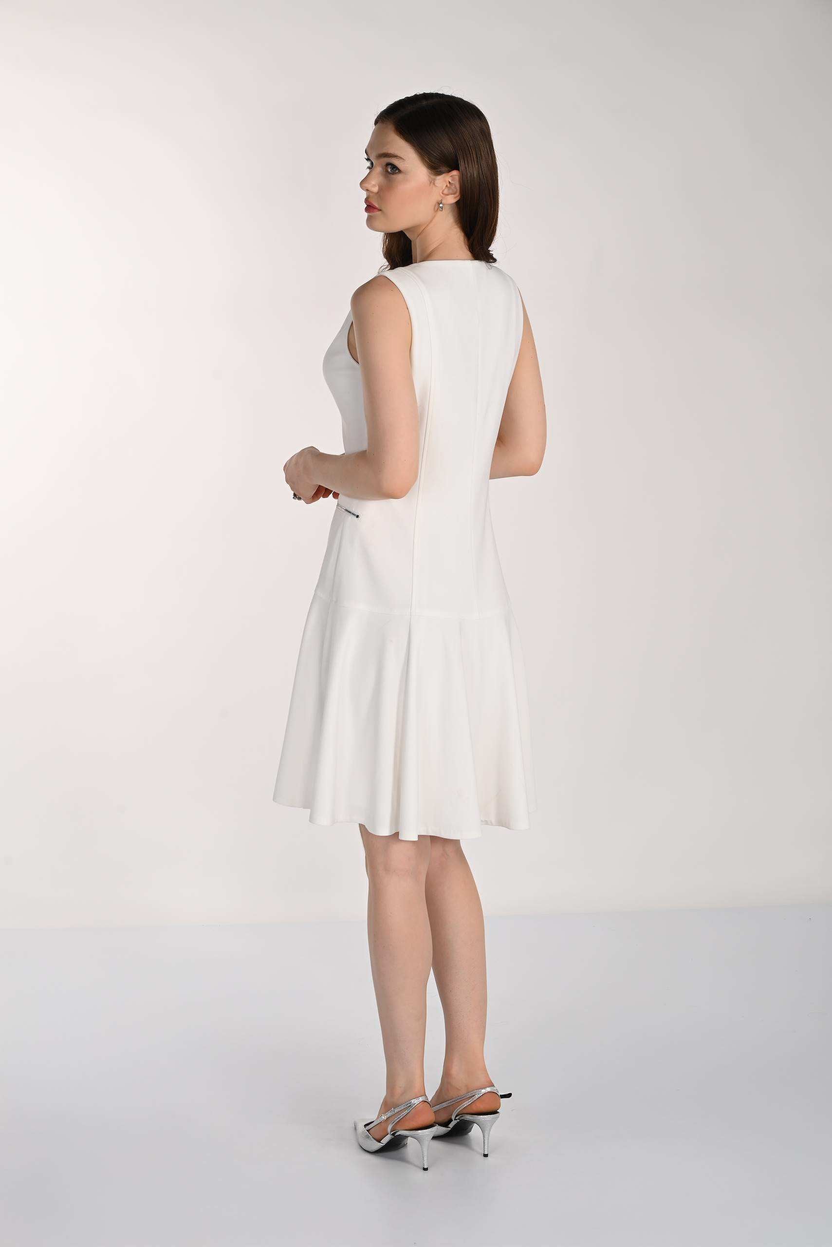 FL261404 Classic BLACK Fit & Flair A-Line Zip Trim Dress