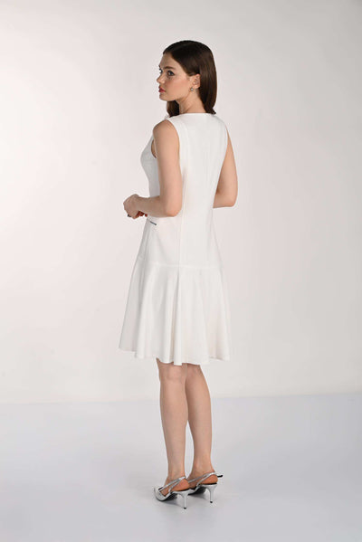 FL261404 Classic BLACK Fit & Flair A-Line Zip Trim Dress