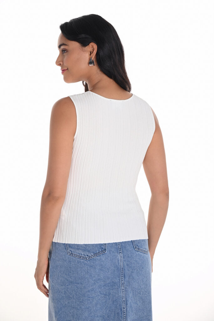 251505 Sheer Panel Fine Knit S/less Top