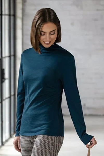 4287 TUI BLUE - Silky Superfine Easy Fit Merino Polo Neck