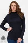 4287 BLACK  - Silky Superfine Easy Fit Merino Polo Neck