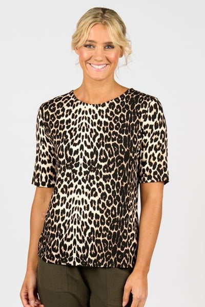 4329 Leopard Print Round Neck Rayon Knit Top