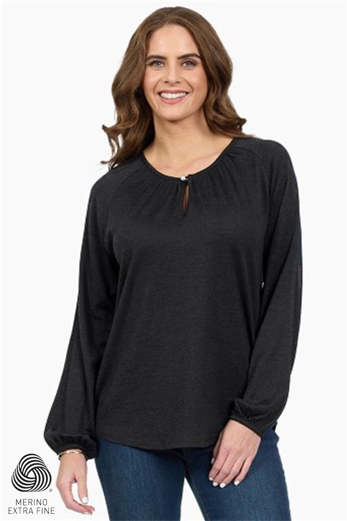 4466 BLACK Silky Superfine Merino Keyhole Top