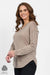 4465 COFFEE CREAM Silky Superfine Merino Button Cuff V Neck Top